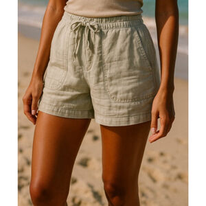 C&C California 100% Linen Shorts Drawstring Light Sage Green L Summer Coastal